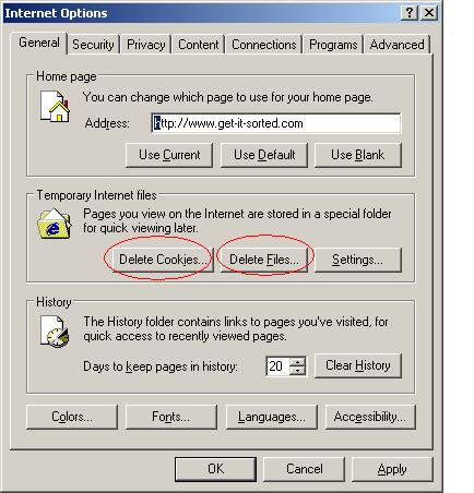 Internet Options Screen Shot
